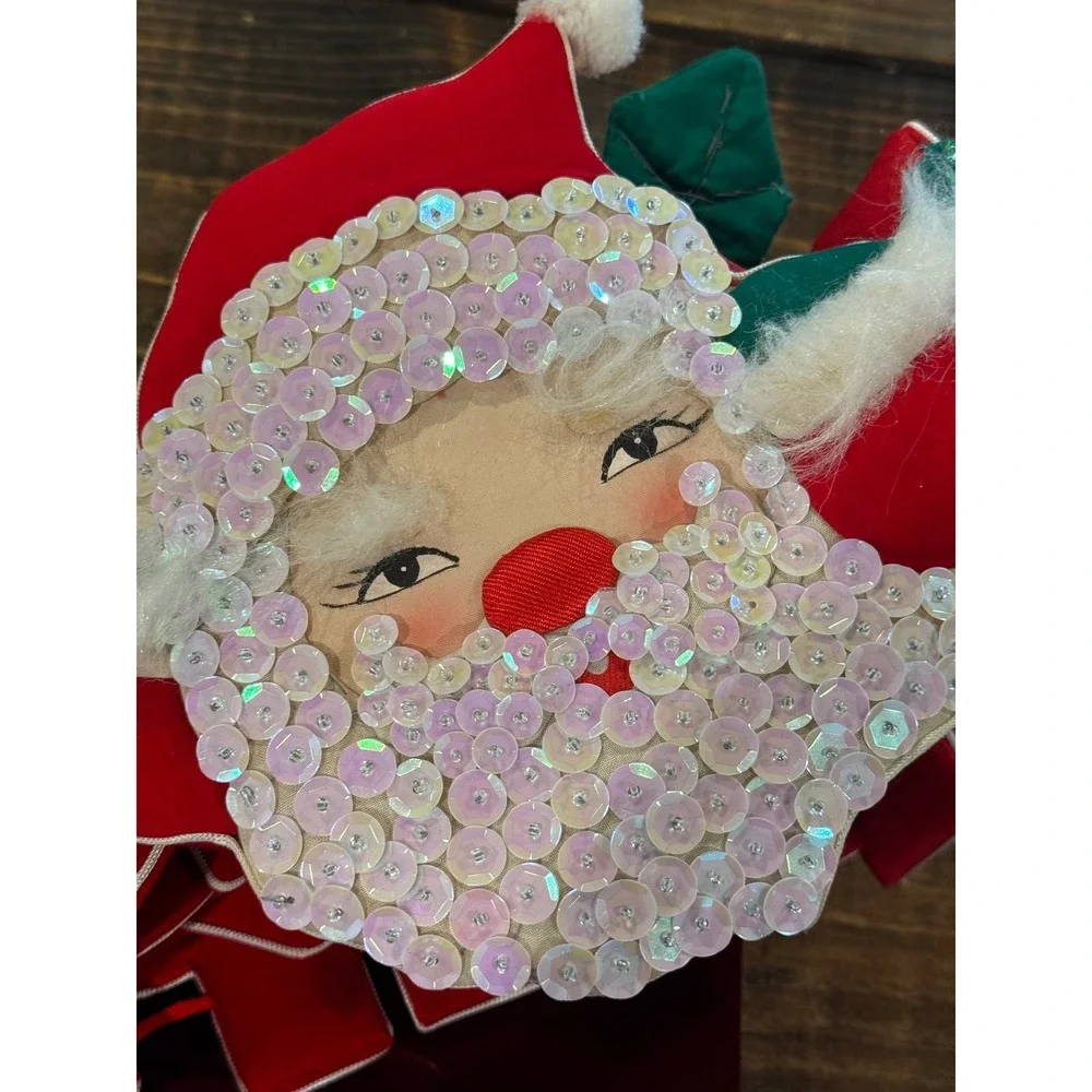 Vintage Kitshmas Red Velvet Santa Claus Christmas Garland Sequined Beaded 70s